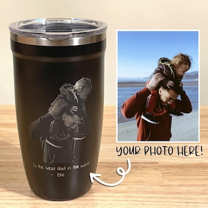 Cadeau personnalisé pour la fête des pères • Gobelet pour papa avec photo gravée • Cadeaux pour lui • Portrait père et fille • Mug isotherme de voyage • P16