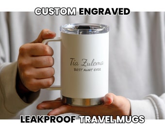 Mug de voyage personnalisé avec couvercle • Mug à café gravé personnalisé • Mug isotherme prénom • Cadeaux pour tante • Cadeaux pour grands-parents • HP