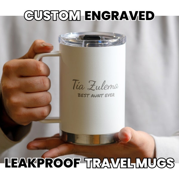 Mug de voyage personnalisé avec couvercle • Mug à café gravé personnalisé • Mug isotherme prénom • Cadeaux pour tante • Cadeaux pour grands-parents • HP