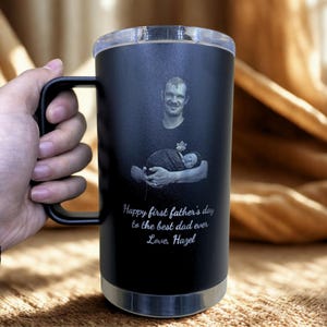 Personalized Mug for Dad • Photo Engraved Mug with Leakproof Lid • Insulated Coffee Mug • Father's Day Gift • Custom Grandpa Gifts • HUP