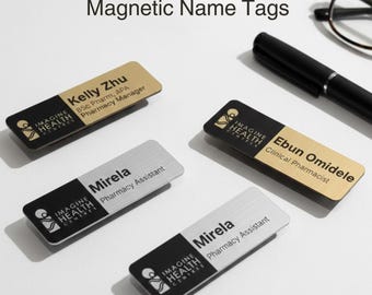 Magnetic Name Tags: Custom Laser Engraved Gold or Silver Metal, Personalized Magnetic Name Tags