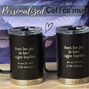 Personalized Anniversary Mug with Lid • Custom Engraved Coffee Mug • Insulated Name Mug • Best Couple Gifts • Gifts for Grandparents • HUP