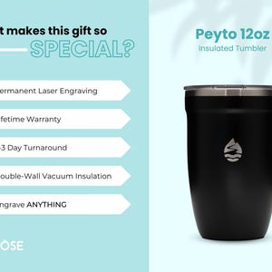 Black Lamose Peyto 12oz insulated tumbler with permanent laser engraving, lifetime warranty, and 2-3 day turnaround. Perfect custom gift for any occasion.