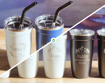 Customizable Wedding Tumblers • Personalized Wedding Favors • Tumblers with Straws • Groomsmen Mugs • Bridesmaid Tumblers • P16