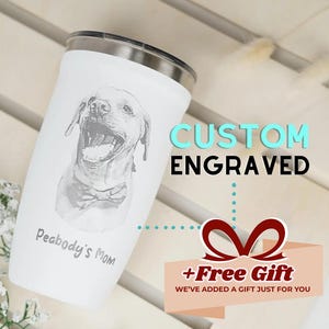Dog Mom Personalized Tumbler, Custom Photo Laser Engraving, Pet Travel Mug, Unique Gift for Him or Her, 16 oz Stainless Steel Cup • P16
