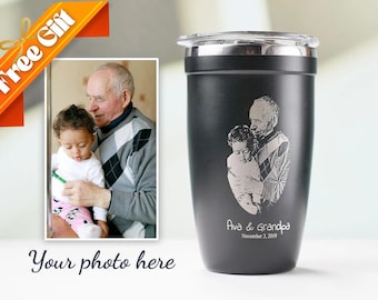 Gift for Grandpa, Personalized Photo Mug, Custom Engraved Coffee Cup, Birthday Gift