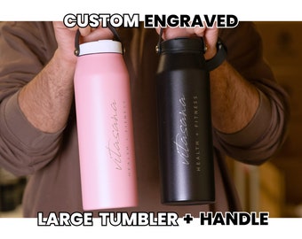 Personalized Large Tumbler with Handle • Custom Laser Engraving • Travel Tumbler • Thermal Bottle Insulated Tumbler • G34