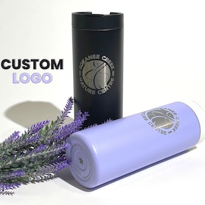 Custom Logo Engraved Tumbler • Personalized Skinny Tumbler • Your Logo on Travel Mug • Corporate Gifts • Gifts for Employees • G16