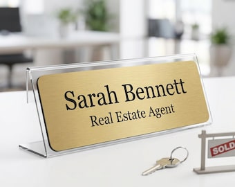 Realtor Desk Name Plate, Engraved Real Estate Agent Name Sign with Stand, Brokerage Office Gift, Custom Desk Name Plate, New Agent Gift
