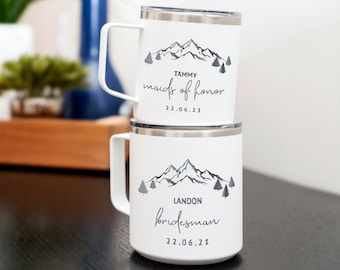 Custom Wedding Favors For Guests In Bulk, Custom Bridesmaids Mug, Personalized Mug 12 Ounce, Mountain Wedding Gifts • H120GR