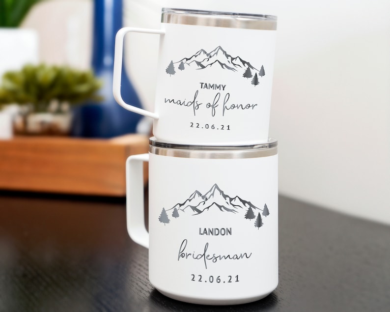 Custom Wedding Favors For Guests In Bulk, Custom Bridesmaids Mug, Personalized Mug 12 Ounce, Mountain Wedding Gifts H120GR image 1