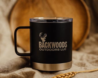 Caneca de café personalizada com logotipo, caneca personalizada para atividades ao ar livre, caneca de viagem gravada para acampamento, brindes para escritório, alça isolada, 473 ml