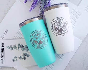 Custom Logo Tumbler 16oz Insulated Travel Mug Personalized Business Gift for Employees Bulk Corporate Gift Laser Engraved Coffee Cup