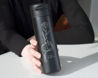 Presente de aniversário para ela, copo térmico personalizado com nome, caneca térmica para viagem, copo fino gravado, copo personalizado