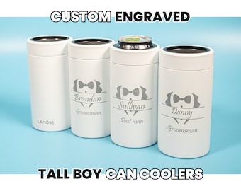 Tall Boy Can Coolers for Groomsmen • Wedding Gifts for Groomsmen • Personalized Beer Sleeve • Custom Engraved Wedding Gifts • L16