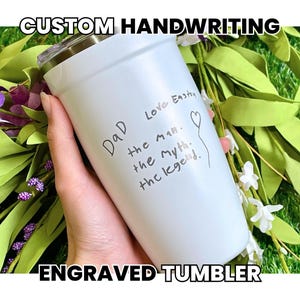 Personalized Handwriting Tumbler, Custom Drinkware, Laser Engraving, Stainless Steel Mug, Vacuum Seal Lid, Gift For Dad, Insulated Cup