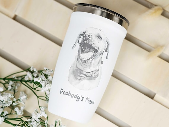 Pet Memorial Gift, Dog Portrait Mug 16oz, Custom Pet Photo Tumbler, Insulated Travel Cup for Dog Lovers