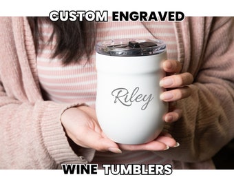 Custom Engraved Wine Tumbler • Personalized Insulated Tumbler • Leakproof Wine Tumbler with Lid • Gifts for Her • Bachelorette Gift • W16