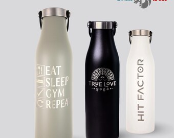 Botella de agua de acero inoxidable con logotipo personalizado (aislante térmica, 21 oz)
