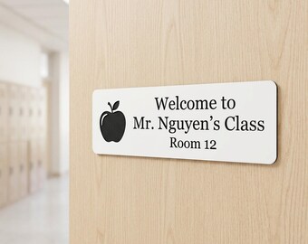 Teacher Door Sign, Engraved Classroom Door Sign, Personalized Teacher Name Plate, Welcome to Class Sign, Teacher Gift, Room Sign