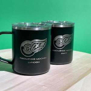 Sports Logo Laser Engraved Mug, Hockey Gifts, Coach Present, Travel Coffee Tumbler, Custom Team Emblem, Durable Lid, Insulated Cup, ST24