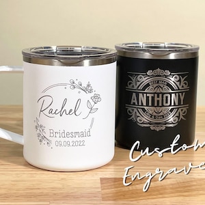 Bridal Party Engraved Wedding Mugs, Personalized Groom Gift, Maid of Honor Present, Durable Travel Mug H12