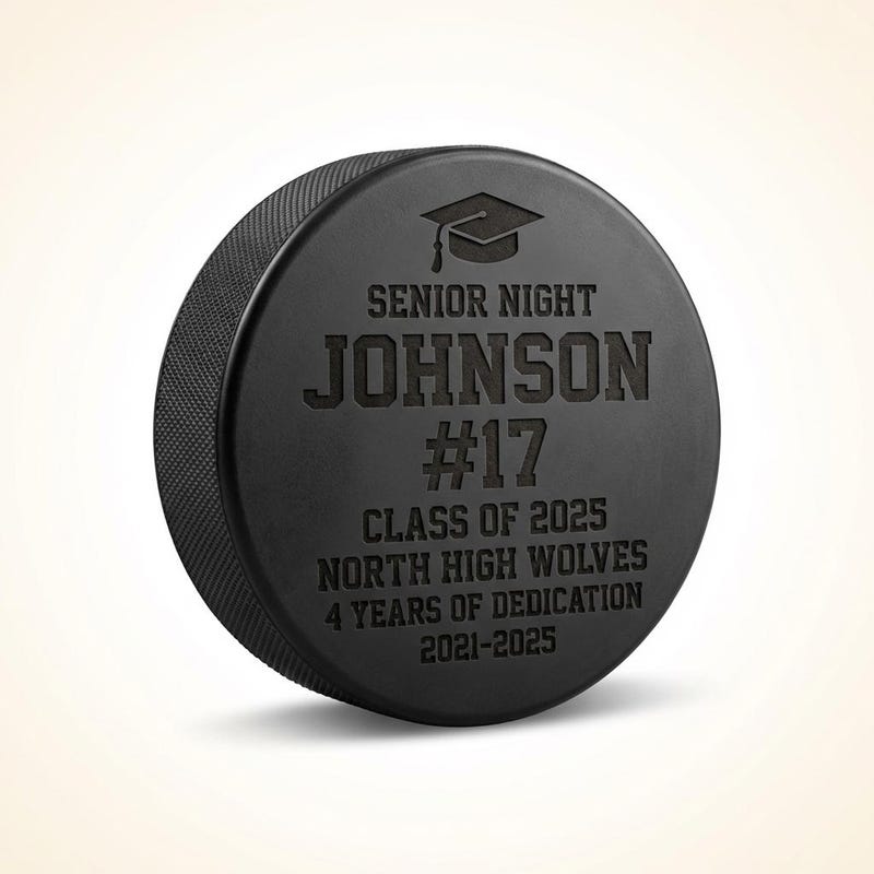 Personalized Senior Night Hockey Puck Class of 2025 Gift Custom Engraved Player Name Number Team Keepsake High School Hockey Graduation