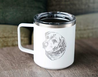 Personalized Dog Face Tumbler, Custom Pet Coffee, Insulated Travel Mug, Laser Engraved Cup, Vacuum Sealed, Dog Dad Gift, 12oz Hudson, H12