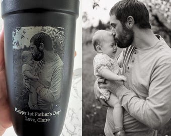 Gift for Dad Photo Tumbler, Personalized Insulated Coffee Cup, Custom Engraved Travel Mug