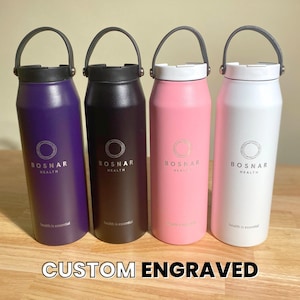 Personalized Camping Tumbler, Custom Laser Logo Bottle, Yoga Hydration Jug, Handle Lid Outdoor Flask, Wellness Gift for Travelers • G34