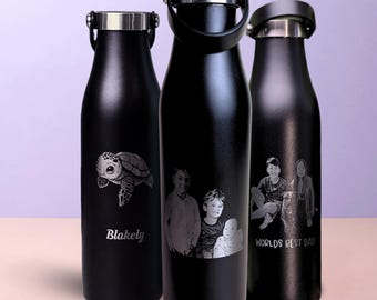 Botella de agua personalizada con foto grabada, botella de agua personalizada de 21 oz, foto familiar grabada, ideas, regalos • R210PH