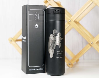 Engraved Travel Tumbler 16oz, Father's Day Gift, Personalized Insulated Thermos, Leak-proof Lid 12 Hours Hot & 24 Hours Cold • E160PH