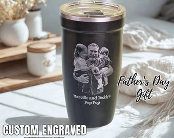 Gift for Dad, Daughter Portrait Tumbler, Custom Engraved Travel Mug