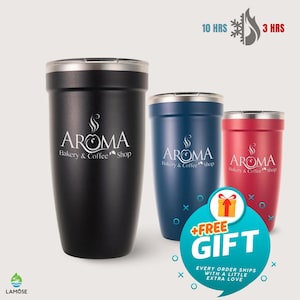 Kundenspezifischer Geschäftslogo gravierter Becher, Isolierbecher mit Deckel, kundenspezifischer Becher mit Logo, personalisierter Becher 16 Unze • P160LO