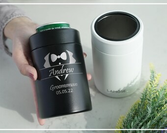 Groomsman Gifts, Can Cooler, Personalized Gifts, Custom Wedding Cozies, Laser Engraved Insulated Beer Holder, Best Man Gift Idea • L12