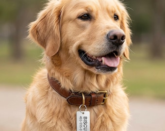 Dog ID Tag, Engraved Stainless Steel Pet Tag, Personalized Dog Name Tag with Phone Number, Rectangle Dog Collar Tag, Custom Pet ID