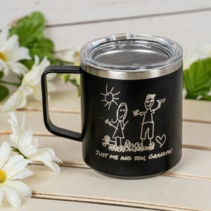 Hudson Style Grandpa Mug, Kids Drawing Gift, Handwriting Art, Vacuum Insulated Tumbler, Custom Engraved Coffee Cup, Bpa Free Lid, H18