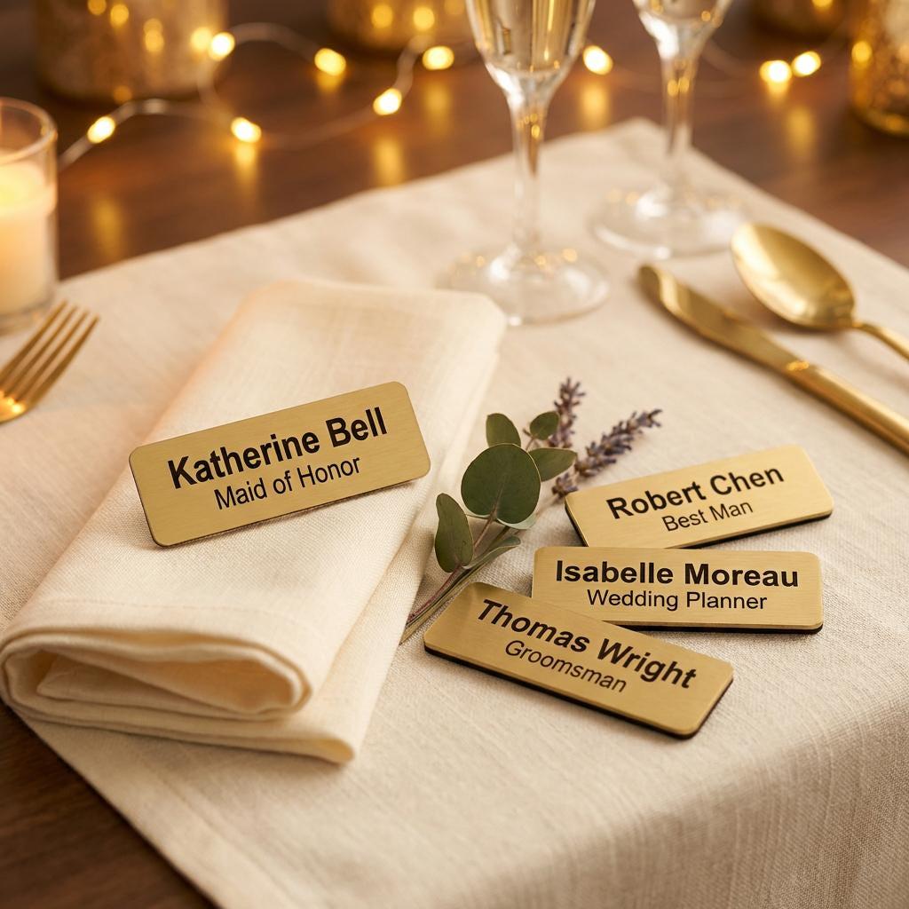 Custom Church Name Tags Gold Engraved Name Badge Magnetic Staff ID for ...