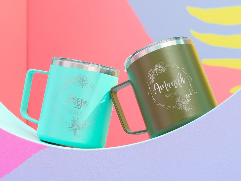Insulated Steel Mug 18 oz. Personalized Coffee Mug Laser Engraved Gift Bridesmaids Cup in Bulk Groomsmen Gift Mother of The Bride Mug