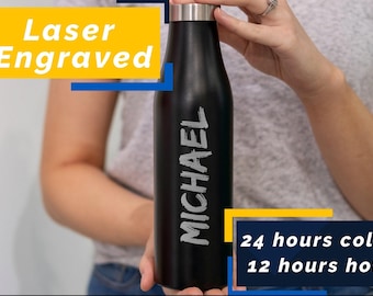 Name Engraved Bottle, Laser Engraved Gift, Double Walled Flask, Custom Drinkware Art, Durable Insulated Hydration, Office Present R21