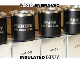 Custom Logo Mug • Laser Engraved Mug • Branded Coffee Mug • Corporate Mug Wholesale • Company Brand Merch • Custom Etching •  H12 H18