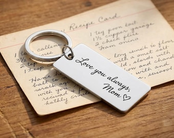 Handwriting Keychain, Engraved Actual Handwriting Memorial Keychain, Stainless Steel Signature Keychain, Remembrance Gift, Loss of Mom Dad