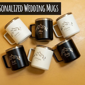 Custom Wedding Mug 18oz, Laser ENGRAVED Coffee Mug, Wedding Party Gifts in Bulk, Personalized Coffee Mug Insulated • H180GR