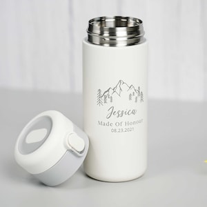 Custom Bridesmaids Tumbler, Personalized Name, Title and Date, Laser Engraved Spill Proof Travel Mug • E12
