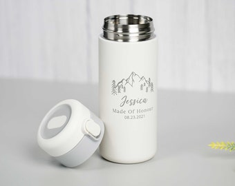 Custom Bridesmaids Tumbler, Personalized Name, Title and Date, Laser Engraved Spill Proof Travel Mug • E12