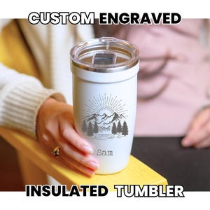 Custom Engraved Travel Mugs • Personalized Insulated Tumbler • Branded Coffee Tumbler • To Go Coffee Mug • Personalized Staff Gifts • P16