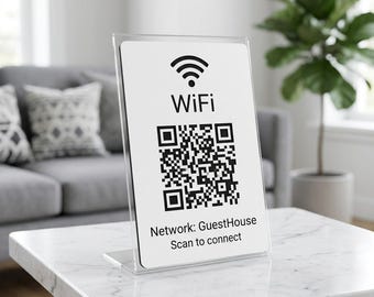 WiFi QR Code Sign, Engraved WiFi Password Sign with Stand, Airbnb Guest WiFi Sign, Office Cafe WiFi Sign, Scan to Connect Sign