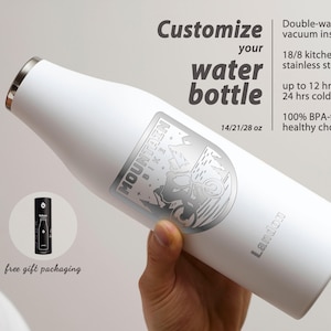 Engraved Photo Bottle Personalized Gift, Custom Logo Flask, Stainless Steel, Insulated, Durable Present for New Parents