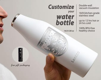 Engraved Photo Bottle Personalized Gift, Custom Logo Flask, Stainless Steel, Insulated, Durable Present for New Parents