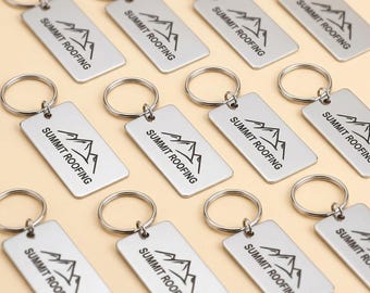 Custom Logo Keychains Bulk, Engraved Stainless Steel Keychain with Company Logo, Corporate Gift, Employee Appreciation, Promotional Swag